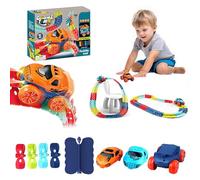 Glow in The Dark Flexible Racetrack-Bendable Railcar Track Set with LED Light Up Trains | Expandable Toy Railway System for Kids,Curvable Tracks for Boys & Girls (92pcs)