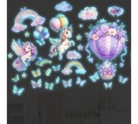 Glow in The Dark for Ceiling Unicorn Wall Stickers Wall Decals Luminous Glow Unicorns Clouds Rainbow Ceiling Stickers for Baby Girls Nursery Kids (20cm x 30cm)