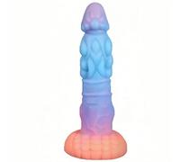 Glow-in-The-Dark Galactic Alien Dildo - Blue Body-Safe Silicone with Strong Suction Base, Unique Texture Fantasy Toy for Men, Women & Couples