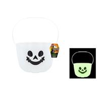 Glow In The Dark Ghost Candy Bucket With Handle (1 Pc.) - Durable & Fun Design, Perfect for Kids' Halloween Adventures, Trick-or-Treating, Spooky Parties, & More, White