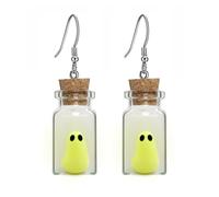 Glow in The Dark Ghost Earrings (Yellow), The Adopt a Ghost in a Bottle Pendent Earrings Cute Spooky Charm Halloween Accessories for Women