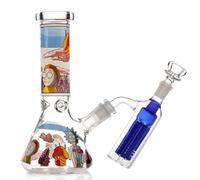 Glow-in-the-Dark Glass Bong - Thick Water Pipe with Ice Catcher, 14.4mm Bowl & Downstem | Portable, Easy Clean, Cartoon Design | Bong Dab Rig, Hookah, Shisha Pipe Alternative (Red bong+Ash Catcher)