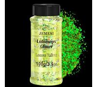 Glow in The Dark Glitter 100g Lemon Yellow Luminous Chunky Mix - Holographic Cosmetic Glitter for Resin, Face, Body, Nails, Halloween, Crafts and Tumbler Decoration