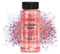Glow in The Dark Glitter 100g Orange Luminous Chunky Mix - Holographic Cosmetic Glitter for Resin, Face, Body, Nails, Halloween, Crafts and Tumbler Decoration