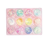 Glow-In-The-Dark Glitter Set, 12 Colours Of Luminous Glow-In-The-Dark Jewellery, Self-Adhesive UV Black Glitter for Body/Face/Hair/Eye Shadow.