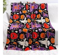 Glow in The Dark Halloween Blanket, 150x130cm Soft Fleece Throw Blanket for Kids and Adults, Luminous Ghost Pumpkin Castle Design, Cozy Lightweight Blanket for Couch Bed Sofa, Decor