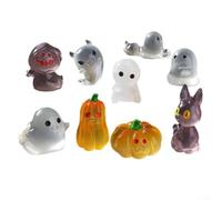 Glow in the Dark Halloween Miniatures Set with 17 Resin Figures Including Ghosts, Mummies, and Pumpkins for Spooky Seasonal Decor and Display Accents