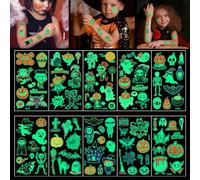 Glow in The Dark Halloween Tattoos for Kids - 10 Sheets with 96 UV Temporary Luminous Pumpkin Tattoos Stickers | Waterproof, Non-Toxic, Party Favours for Halloween Party Supplies