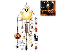 Glow-in-the-Dark Halloween Wind Chime, Ghost Wind Chimes for Garden with LED lights, Ghost Windchimes for Garden with Hanging Bells, Unique Halloween Decorations for Porch Patio Tree Yard