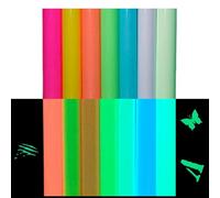 Glow in The Dark Heat Transfer Vinyl Bundle, 7 Pack 11.8" x 7.9" HTV Sheets, 7 Assorted Luminous Colors Iron On Vinyl for T-Shirt, Compatible with Cricut, Silhouette & Heat Press DIY Crafts