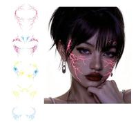 Glow-in-the-Dark Lightning Face Sticker Temporary Tattoo 5 Sheets | Fluorescent Pink Design, Waterproof & Non-Toxic, Halloween & Cosplay, Lasts up to 3 Days, 15 x 14 cm