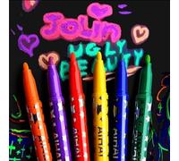 Glow in the Dark Markers, glitter paint pens, 6 Piece Gel Crayons and Glitter Paint Pen Set with Self Luminous Technology, Neon Art Supplies for Fabric, Paper and Temporary Body Art