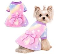 Glow in the Dark Medium Dog Dress, Warm Flannel Dog Sweater for Small Dogs | Soft Flannel medium Dog Dress with Bow, Luminous Star & Pegasus Print for Chihuahua, Yorkie & Puppies