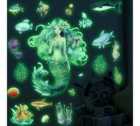 Glow in The Dark Mermaid Wall Decals Glow in The Dark Ocean Theme Toilet Seat Stickers Peel and Stick Mermaid Toilet Seat Stickers for Kids Bedroom Bathroom Wall Bathtub Door Decor Decal