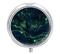 Glow in The Dark Metal Pill Organizer, 3 Compartment Waterproof Pill Case with Mirror for Purse Pocket Bag, Daily Medicine Vitamin Holder, Portable Travel Med Container(Round)