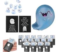 Glow in the Dark Mini Ghost Figures with Box, Mini Ghost Figures with BoxGlow in the Dark, Halloween MiniGhost FigureswithBox in 6 Designs Adn with 36 Thank You Cards (White-F)