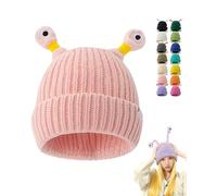 Glow in The Dark Monster Hat with LED Tentacles - Warm Soft Knit Beanie for Winter, Cute Halloween Christmas Costume Accessories for Kids Adults Family Outdoor Activities (Light Pink)