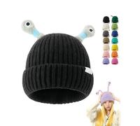 Glow in The Dark Monster Hat with LED Tentacles - Warm Soft Knit Beanie for Winter, Cute Halloween Christmas Costume Accessories for Kids Adults Family Outdoor Activities (Black)
