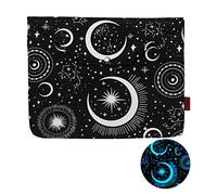 Glow in The Dark Moon and Star Padded Book Sleeve with Button and Extra Pocket, 11 x 9 Inch, Book Covers for Paperback, Book Lovers Gifts