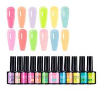 Glow In The Dark Nail Polish - 7.3ml 12 Pieces | Fluorescent Nail Polish Set | Glowing Nails Gel Set For Creative Nails Art, Party Looks, DIY Manicure, And Fun Nighttime Glow Effects