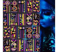 Glow in the Dark Neon Temporary Tattoos - 20 Sheets, 170+ Unique Designs for Party Rave Festival