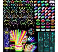 Glow in the Dark Party Supplies for 16 Kids Adults, 150 Ultra Bright Glow Sticks with 16 Pack Glow in the Dark Glasses, Earrings, Headband, Bracelets