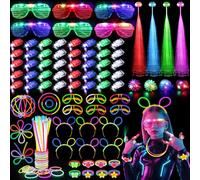 Glow in the Dark Party Supplies for Kids Adults, 128PCS Light Up Party Favors with LED Glasses, LED Hair Clips,Finger Lights, Rings, Glow Sticks, Neon Bracelets Headbands Molds for Halloween Raves