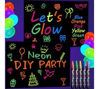 Glow in the Dark Party Supplies - Let's Glow Photography Background Set Include 2 Black Graffiti Papers and 5 Fluorescent Colored Pens for Neon Party Decorations, 3.9 x 5.9 ft