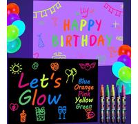 Glow in the Dark Party Supplies - Let's Glow Photography Background Set Include 2 Graffiti Papers and 5 Fluorescent Colored Pens for Neon Party Decorations, 3.9 x 5.9 ft