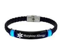 Glow in the Dark Personalised Engravable Medical Alert Bracelets Penicillin/Foods Allergy Awareness Wrap Leather Bracelet Alarm Jewellery, Custom Emergency ICE Meds ID for Men Women