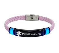 Glow in the Dark Personalised Engravable Medical Alert Bracelets Penicillin/Foods Allergy Awareness Wrap Leather Bracelet Alarm Jewellery, Custom Emergency ICE Meds ID for Men Women