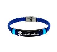 Glow in the Dark Personalised Engravable Medical Alert Bracelets Penicillin/Foods Allergy Awareness Wrap Leather Bracelet Alarm Jewellery, Custom Emergency ICE Meds ID for Men Women
