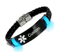 Glow in the Dark Personalised Medical Alert Bracelet for Diabetic Allergy Awareness Custom Emergency ID Silicone Wristband for Men Women, Medical Conditions Identification Jewellery for Daily ICE