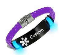 Glow in the Dark Personalised Medical Alert Bracelet for Diabetic Allergy Awareness Custom Emergency ID Silicone Wristband for Men Women, Medical Conditions Identification Jewellery for Daily ICE
