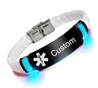 Glow in the Dark Personalised Medical Alert Bracelet for Diabetic Allergy Awareness Custom Emergency ID Silicone Wristband for Men Women, Medical Conditions Identification Jewellery for Daily ICE