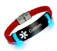 Glow in the Dark Personalised Medical Alert Bracelet for Diabetic Allergy Awareness Custom Emergency ID Silicone Wristband for Men Women, Medical Conditions Identification Jewellery for Daily ICE