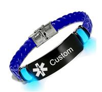 Glow in the Dark Personalised Medical Alert Bracelet for Diabetic Allergy Awareness Custom Emergency ID Silicone Wristband for Men Women, Medical Conditions Identification Jewellery for Daily ICE