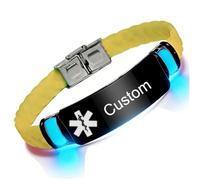 Glow in the Dark Personalised Medical Alert Bracelet for Diabetic Allergy Awareness Custom Emergency ID Silicone Wristband for Men Women, Medical Conditions Identification Jewellery for Daily ICE