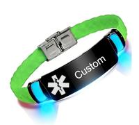 Glow in the Dark Personalised Medical Alert Bracelet for Diabetic Allergy Awareness Custom Emergency ID Silicone Wristband for Men Women, Medical Conditions Identification Jewellery for Daily ICE