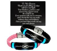 Glow in The Dark Personalised Name Infinity Couple Silicone Bracelets with Love Message Wallet Insert Cards, Custom His Her Matching Wristband for Couples Gifts for Lover BF GF Anniversary Presents