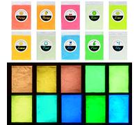 Glow in The Dark Pigment Powder - Epoxy Resin Colour Pigment Dyes for DIY Slime Colouring Kit - Luminous Skin Safe Long Lasting Self Glowing for Acrylic Paint, Nail Art, Painting, Crafts - 0.4oz Each