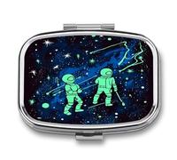 Glow in The Dark Pill Organizer with 2 Compartments Metal Square Pill Case Small Pill Box Portable Medicine Box Slim Travel Pill Container Medicine Organizer for Daily Use
