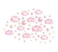 Glow-in-the-Dark Pink Cloud and Star Wall Stickers for Children’s Room, Waterproof and Removable PVC Decorative Decals for Nursery, Bedroom, Living Room or Kitchen