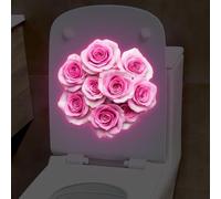 Glow in the Dark Pink Rose Toilet Sticker for Bathroom Decor with Self Backing and Water Resistant PVC Material
