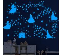 Glow in The Dark Princess Castle Wall Sticker, Self-Adhesive Star Butterfly Wall Decal for Girl's Room, Fluorescent Sticker for Ceiling Nursery (Blue)