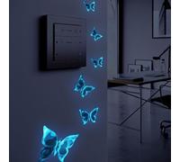 Glow in the Dark PVC Butterfly Shape Wall Decals Blue Luminous Switch Stickers for Bedroom and Bathroom Decorations, 15x15 cm