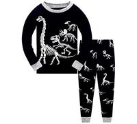 Glow in the Dark Pyjamas Boys Dinosaur Pjs 100% Cotton Toddler 2 Piece Long Sleeve Sleepwear Kids Halloween Clothes Set Dino Shirt 7-8 Years