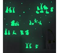 Glow in The Dark Rabbit Wall Decals,24pcs PET Lovely Bunny Wall Stickers for Kids, Bunny Wall Decals for Boys and Girls Room, Cute Easter Bunny Stickers for Kids