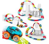 Glow in The Dark Race Tracks Toy Light Up Magic Race Car Track Construction Hot Wheels Track 92PCS Zero Gravity Flexible Toys Cars Set with Car Gifts for 3 4 5 6 Year+ Kids Toddler Boy Girl