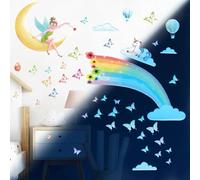 Glow in The Dark Rainbow Wall Stickers Rainbow Unicorn Butterfly Cloud Fairy Wall Stickers for Girls Kids Living Room Bedrooms Decoration